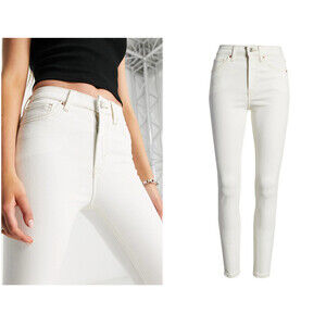 Topshop Mom High Waist Tapered Leg Jeans In Off White Size Petite W 24 x L 28